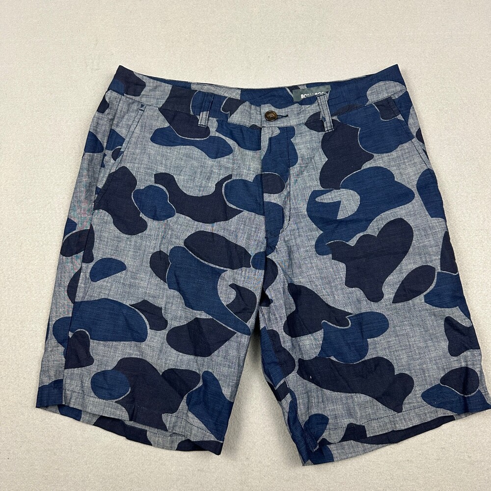 Bonobos Shorts Men 34 Blue Camo Chino Flat Front Pockets Preppy Cotton